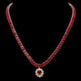 14k Gold 54.9ct Ruby 1.40ct Diamond Necklace