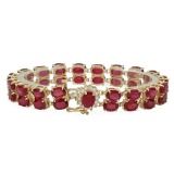 14K Gold 48.34ct Ruby 0.42ct Diamond Bracelet