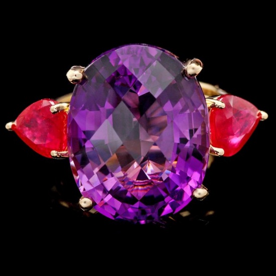 14k Yellow Gold 14.85ct Amethyst 3.00ct Ruby Ring