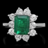 14k White Gold 2.60ct Emerald 1.20ct Diamond Ring