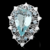 14k Gold 12.5ct Aquamarine 1.25ct Diamond Ring