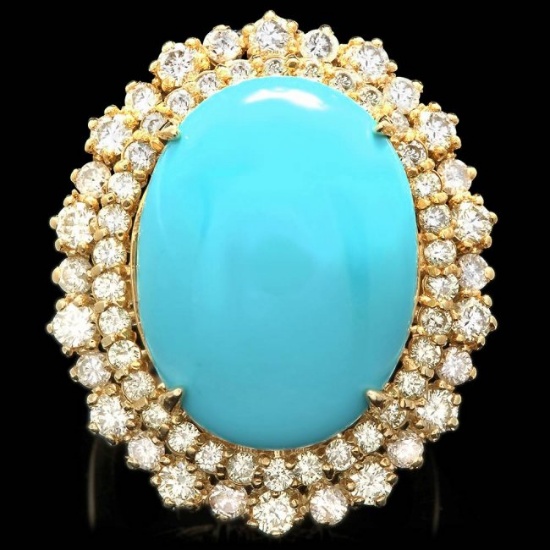 14k Gold 12.00ct Turquoise 2.05ct Diamond Ring