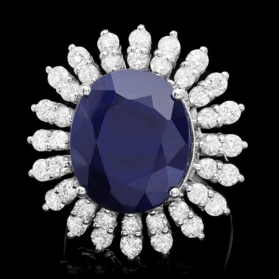 14k Gold 15.00ct Sapphire 2.45ct Diamond Ring