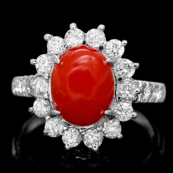 14k White Gold 2.50ct Coral 1.10ct Diamond Ring