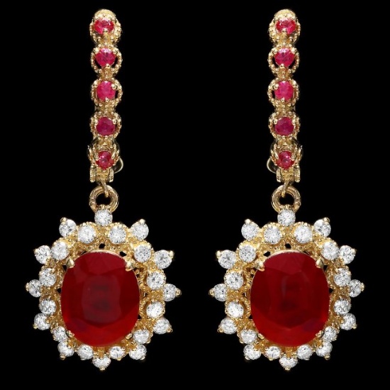 14k Gold 7.5ct Ruby 1.30ct Diamond Earrings