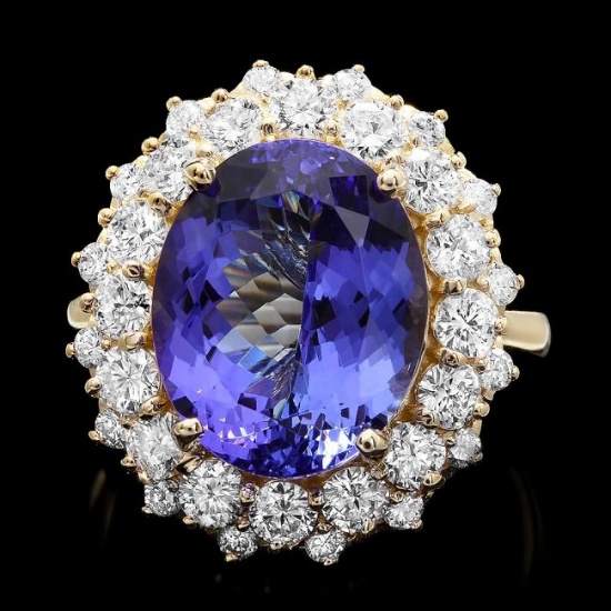 14k Yellow Gold 8ct Tanzanite 1.90ct Diamond Ring