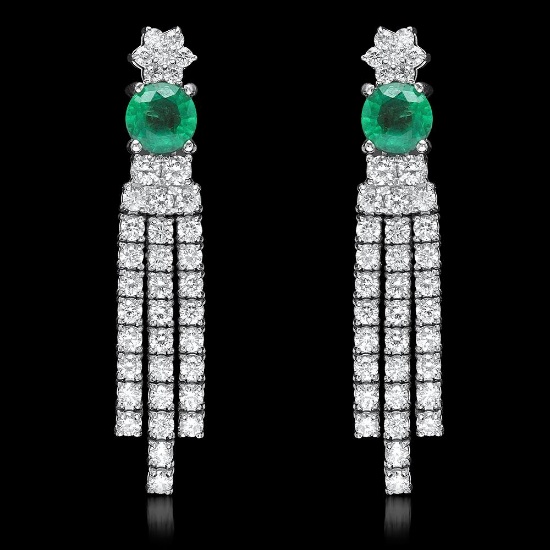 14k White Gold 1.70ct Emerald 2.62ct Diamond Earrings