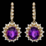 14k Gold 15.00ct Amethyst 2.00ct Diamond Earrings