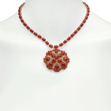 14K Gold 46.34ct Coral 3.12ct Diamond Necklace