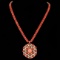 14k Gold 66ct Coral 4.40ct Diamond Necklace