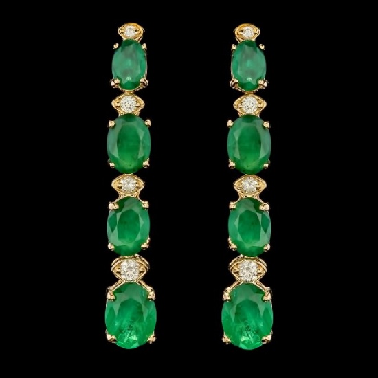 14k Gold 5.50ct Emerald 0.35ct Diamond Earrings