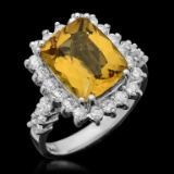 14k Gold 4.57ct Yellow Beryl 1.10ct Diamond Ring