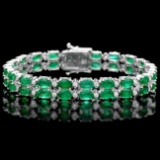 14k Gold 18ct Emerald 1.10ct Diamond Bracelet