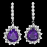 14k Gold 11ct Amethyst 2.10ct Diamond Earrings