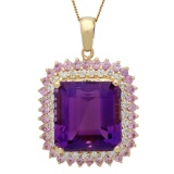 14K Gold 26.16ct Amethyst 2.05ct Sapphire 1.45ct Diamond Pendant