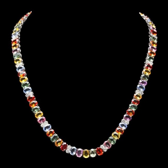 14k Gold 67.00ct Sapphire 4.00ct Diamond Necklace