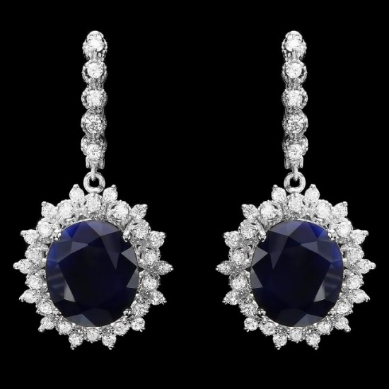 14k Gold 17ct Sapphire 1.80ct Diamond Earrings