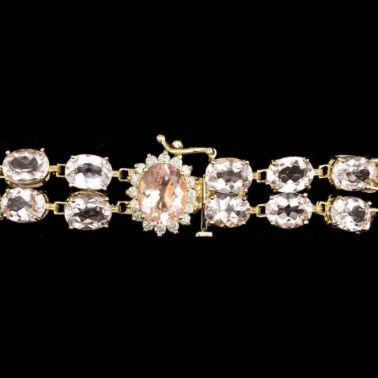 14k Gold 41.5ct Morganite 0.60ct Diamond Bracelet