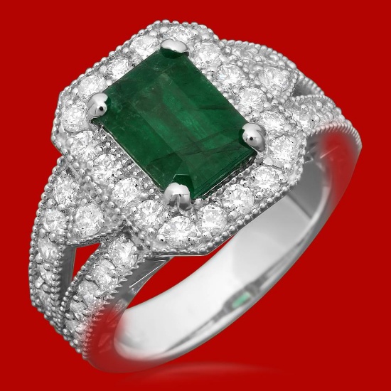 14k Gold 2.02ct Emerald 1.21ct Diamond Ring