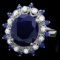 14k White Gold 5.4ct Sapphire 0.35ct Diamond Ring