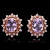 14k Rose 9.00ct Kunzite 1.20ct Diamond Earrings