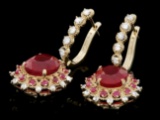 14k Gold 7.5ct Ruby 1.00ct Diamond Earrings