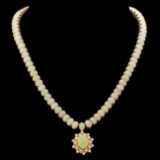 14k Yellow Gold 36ct Opal 1.00ct Diamond Necklace