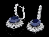 14k Gold 17.00ct Sapphire 2.00ct Diamond Earrings