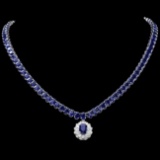 14k Gold 52.5ct Sapphire 1.50ct Diamond Necklace