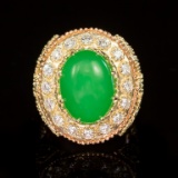 14K Gold 9.02ct Jadeite, 1.05ct Emerald 2.35ct Diamond Ring