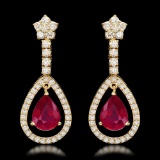 14k Yellow Gold 9.21ct Ruby 2.75ct Diamond Earrings