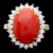 14k Yellow Gold 5.00ct Coral 1.35ct Diamond Ring