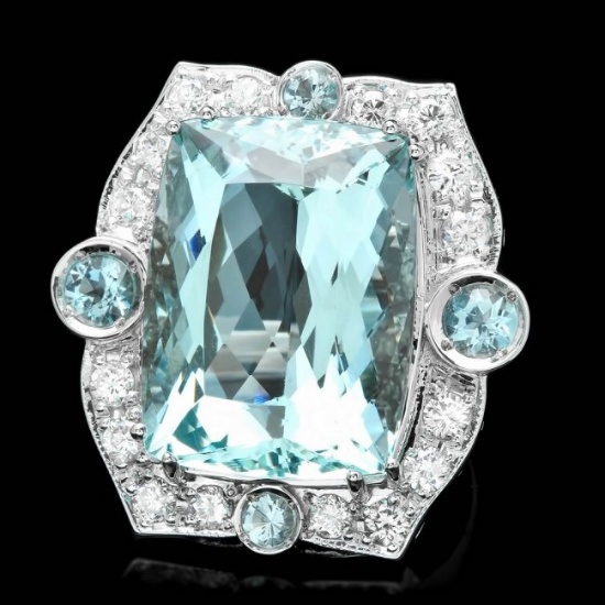 14k Gold 22ct Aquamarine 1.35ct Diamond Ring