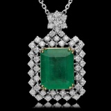 14K Gold 9.35ct Emerald 2.00ct Diamond Pendant