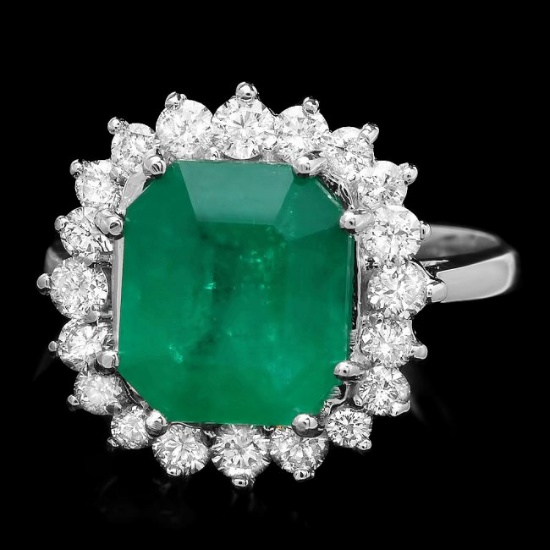 14k White Gold 3.70ct Emerald 0.90ct Diamond Ring