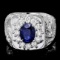 14k Gold 2ct Sapphire .90ct Diamond Mens Ring