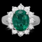14k White Gold 3.50ct Emerald 1.10ct Diamond Ring