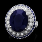 14k Gold 11.2ct Sapphire 0.60ct Diamond Ring