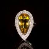 14k Gold 5.22ct Yellow Beryl 0.62ct Diamond Ring