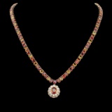 14K Gold 45.40ct Multi-Color Sapphire 1.45ct Diamond Necklace