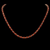 14K Gold 18.30ct Coral 1.10ct Diamond Necklace