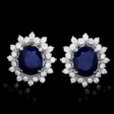 14k Gold 6ct Sapphire 1.30ct Diamond Earrings