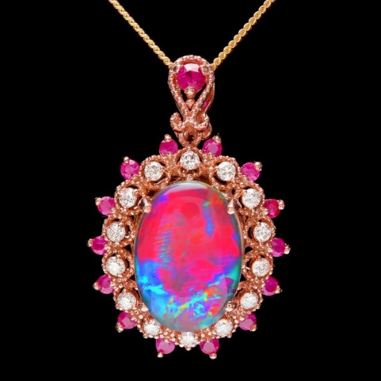 14k Rose Gold 3.50ct Opal 0.35ct Diamond Pendant