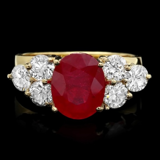 14k Yellow Gold 4.00ct Ruby 1.35ct Diamond Ring