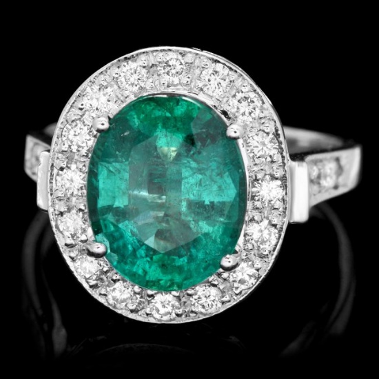 14k White Gold 3.50ct Emerald 0.70ct Diamond Ring