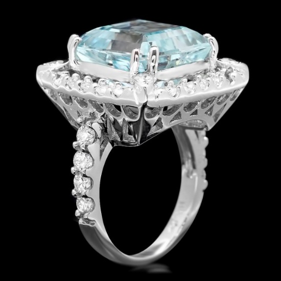 14k Gold 9.50ct Aquamarine 1.90ct Diamond Ring