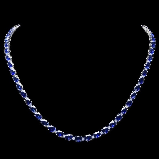 18k Gold 30ct Sapphire 1.70ct Diamond Necklace