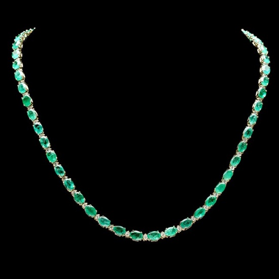 14k Gold 23ct Emerald 1.55ct Diamond Necklace