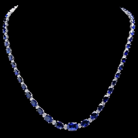 14k Gold 32.50ct Sapphire 1.55ct Diamond Necklace