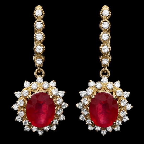 14k Gold 8.00ct Ruby 1.60ct Diamond Earrings